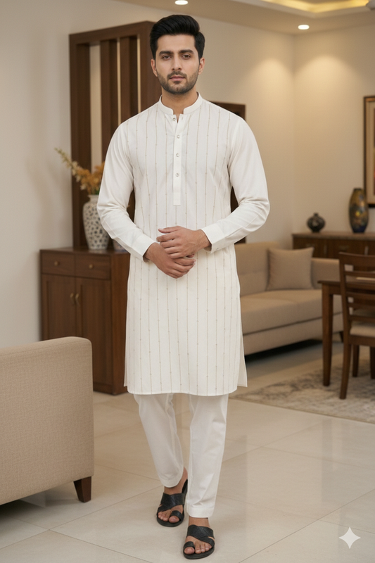 Classic Off-White Cotton Pajama Kameez