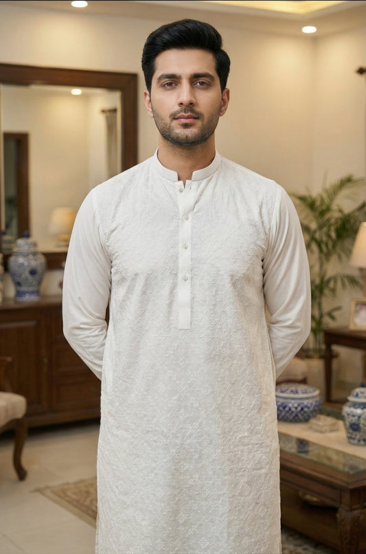 Men Off-White Pajama Kameez