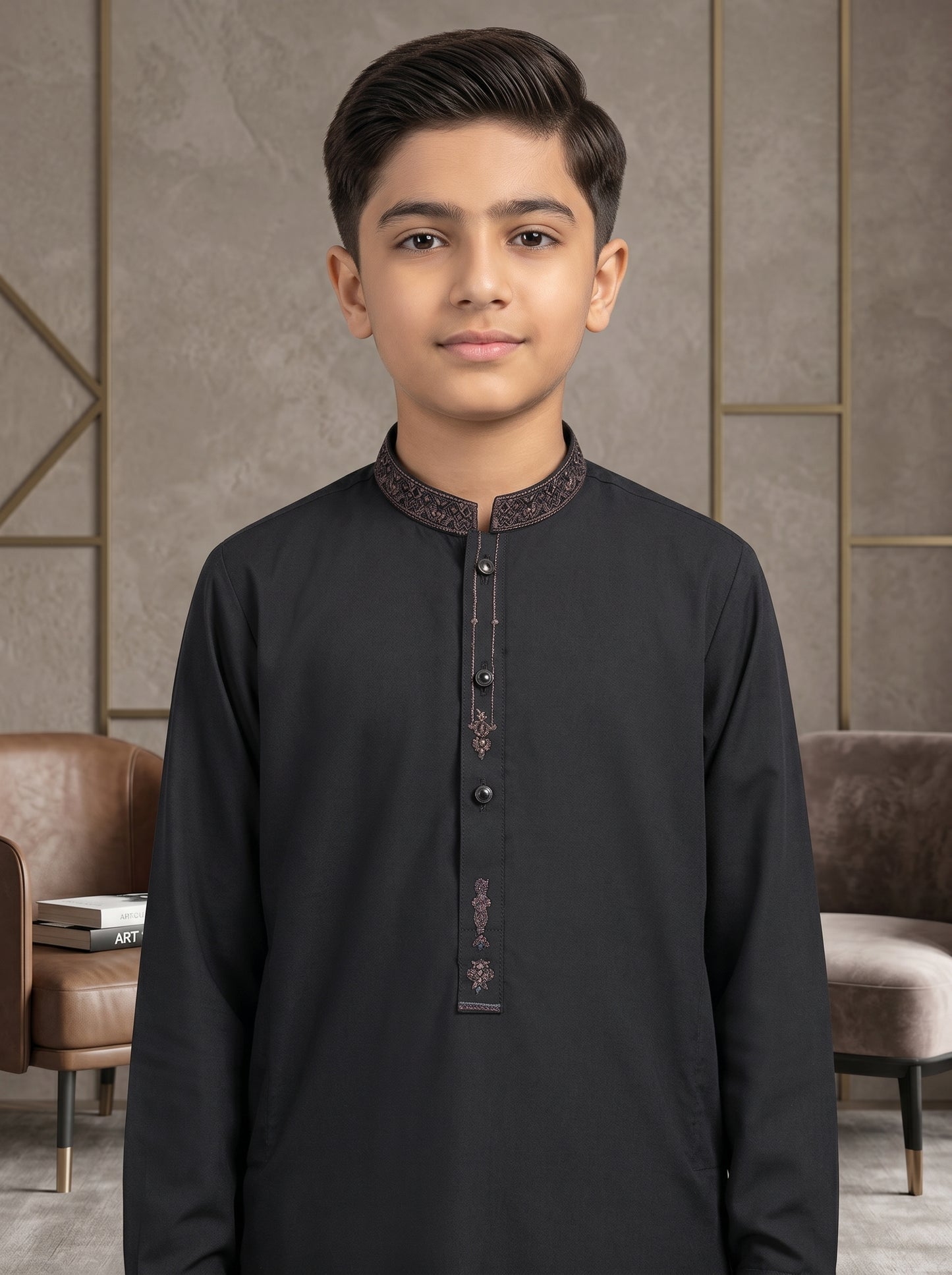 Boys Black Fancy Kameez Pajama