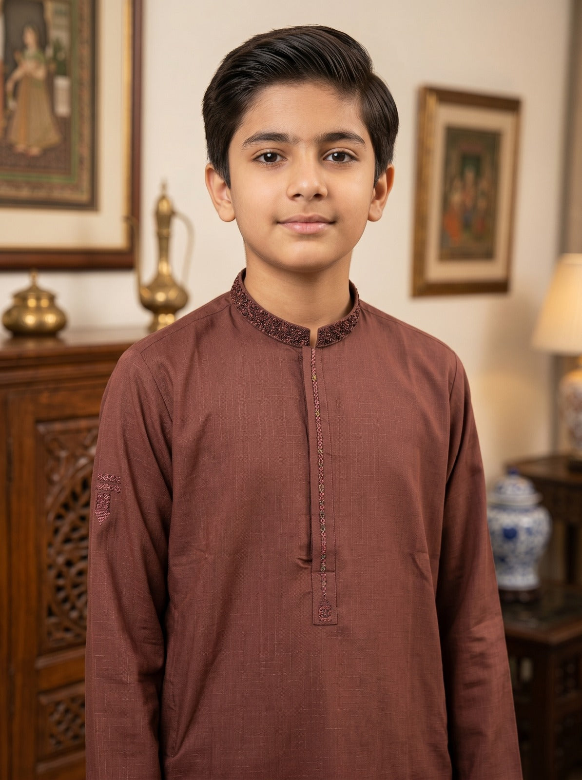 Boys Rust Kameez Pajama