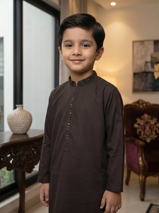 Kids C Brown Kameez Pajama