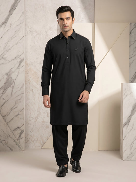 Men Black Cotton Shalwar kameez