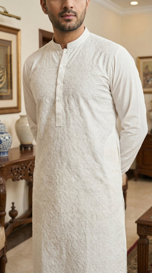 Men Off-White Pajama Kameez