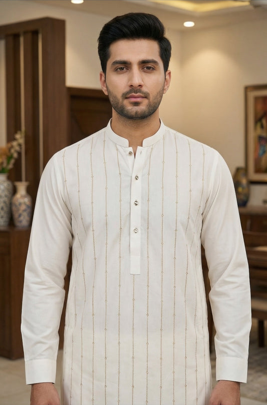 Classic Off-White Cotton Pajama Kameez