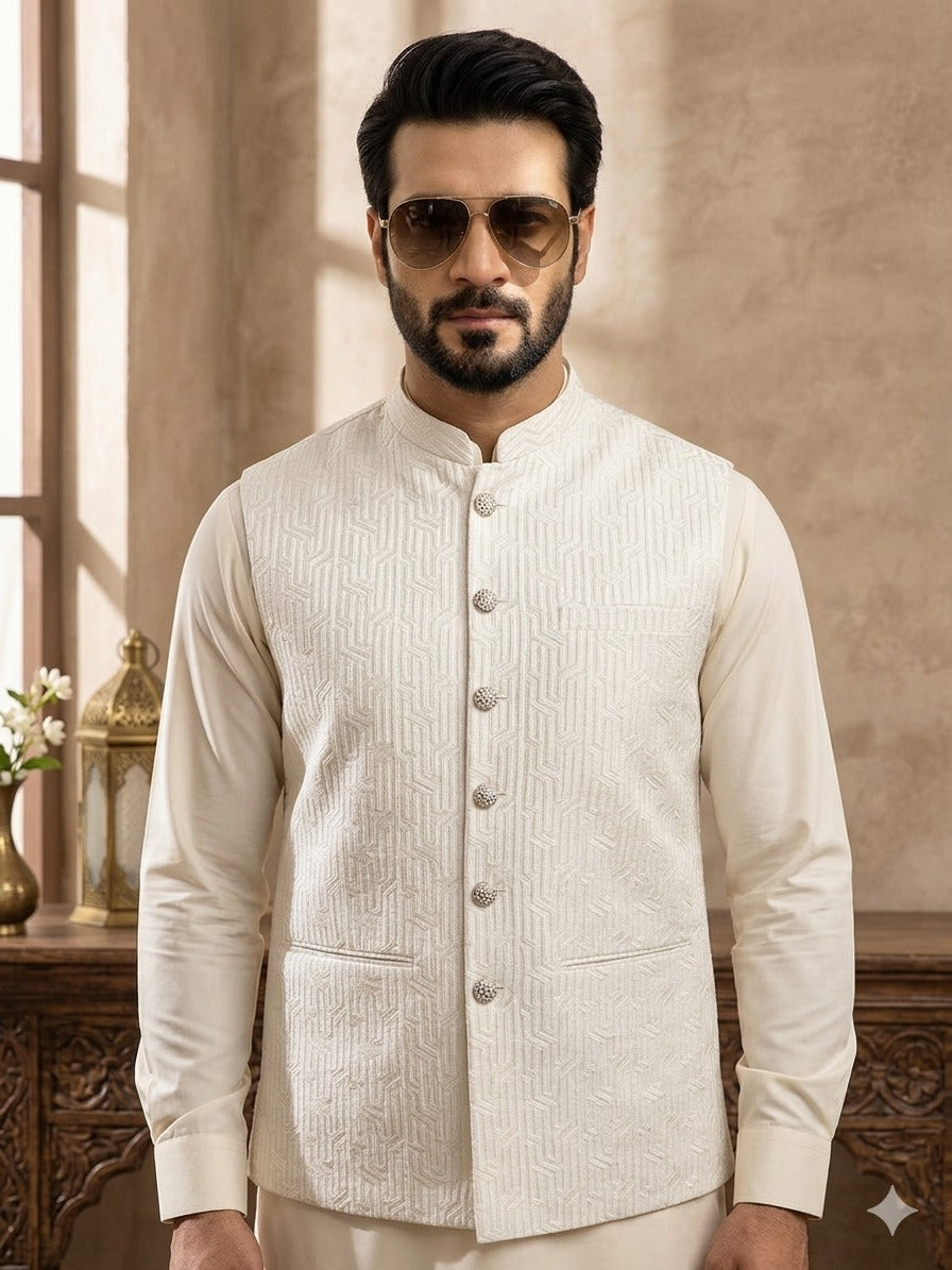 Men Off White Waistcoat